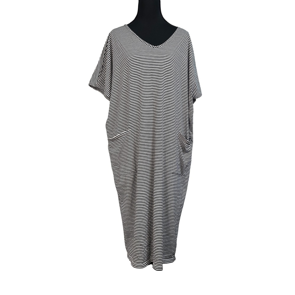 Kate Landry Oversized T-Shirt Dress Size-S/M Black Striped Preppy Lounge Midi